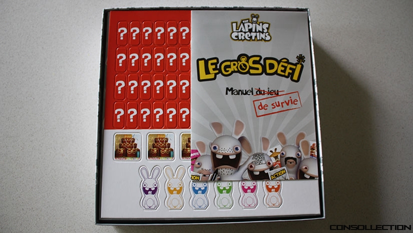 L´intÃ©rieur de la boite du jeu Lapins Cretins : Le Gros DÃ©fi